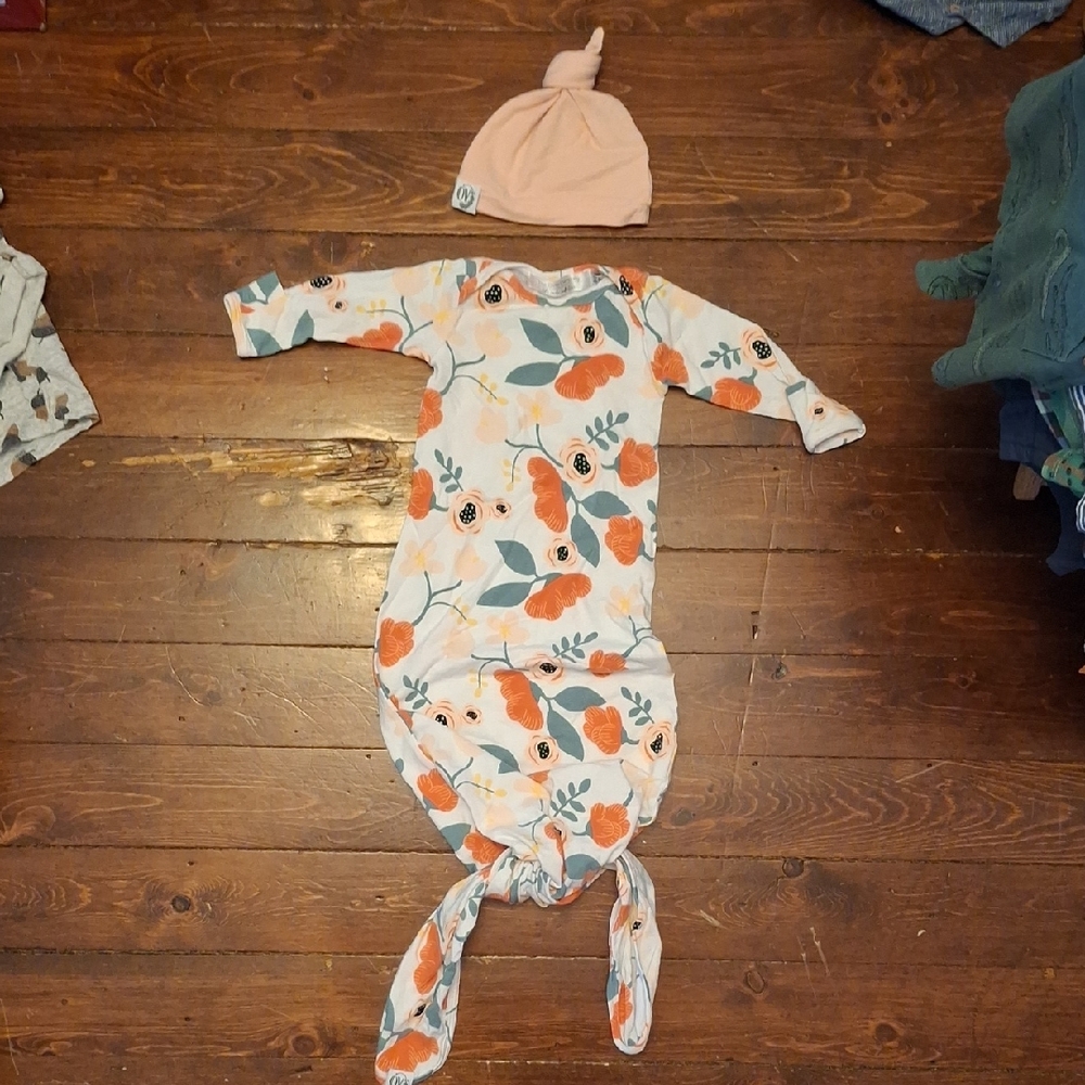 Floral Baby Gown and Hat Set